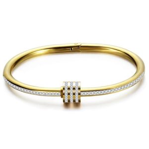 Shining Diva Fashion 18K Gold Plated Stainless Steel Openable Crystal Bracelet | Cuff Bangle | Friendship Couple Wedding Gifts for Mother Sister Wife Girlfriend | Anti Tarnish Jewellery